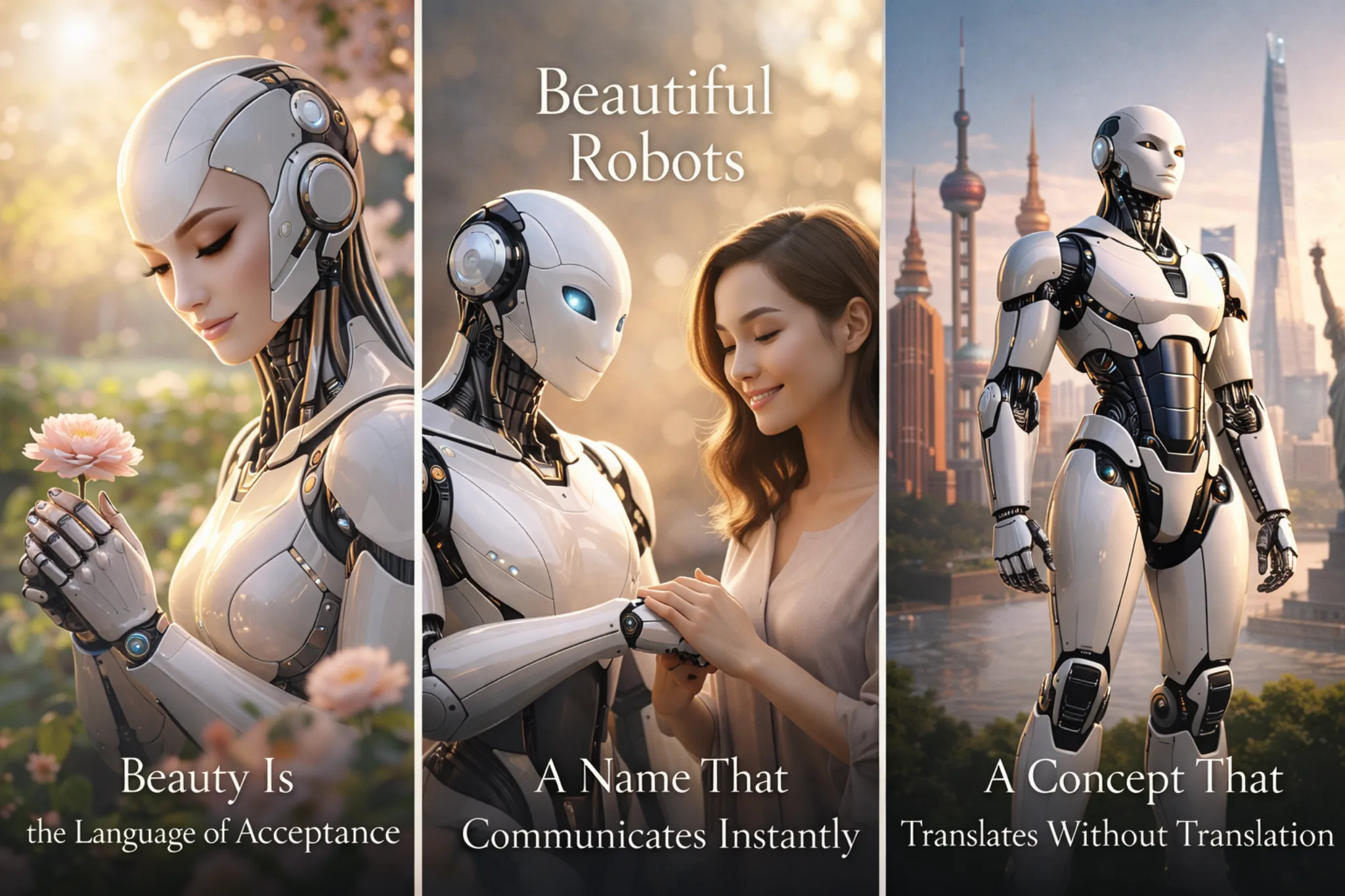 Three inspiring scenes: beauty as acceptance, a name that communicates instantly, and a concept that translates globally